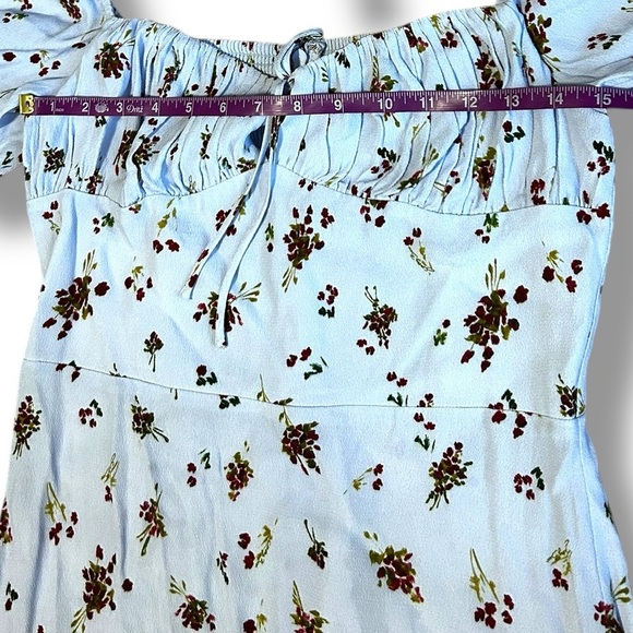 Aritzia Sunday Best Rachel Dress Light Blue Floral Sweetheart Puff Sleeve Size m - Picture 8 of 12